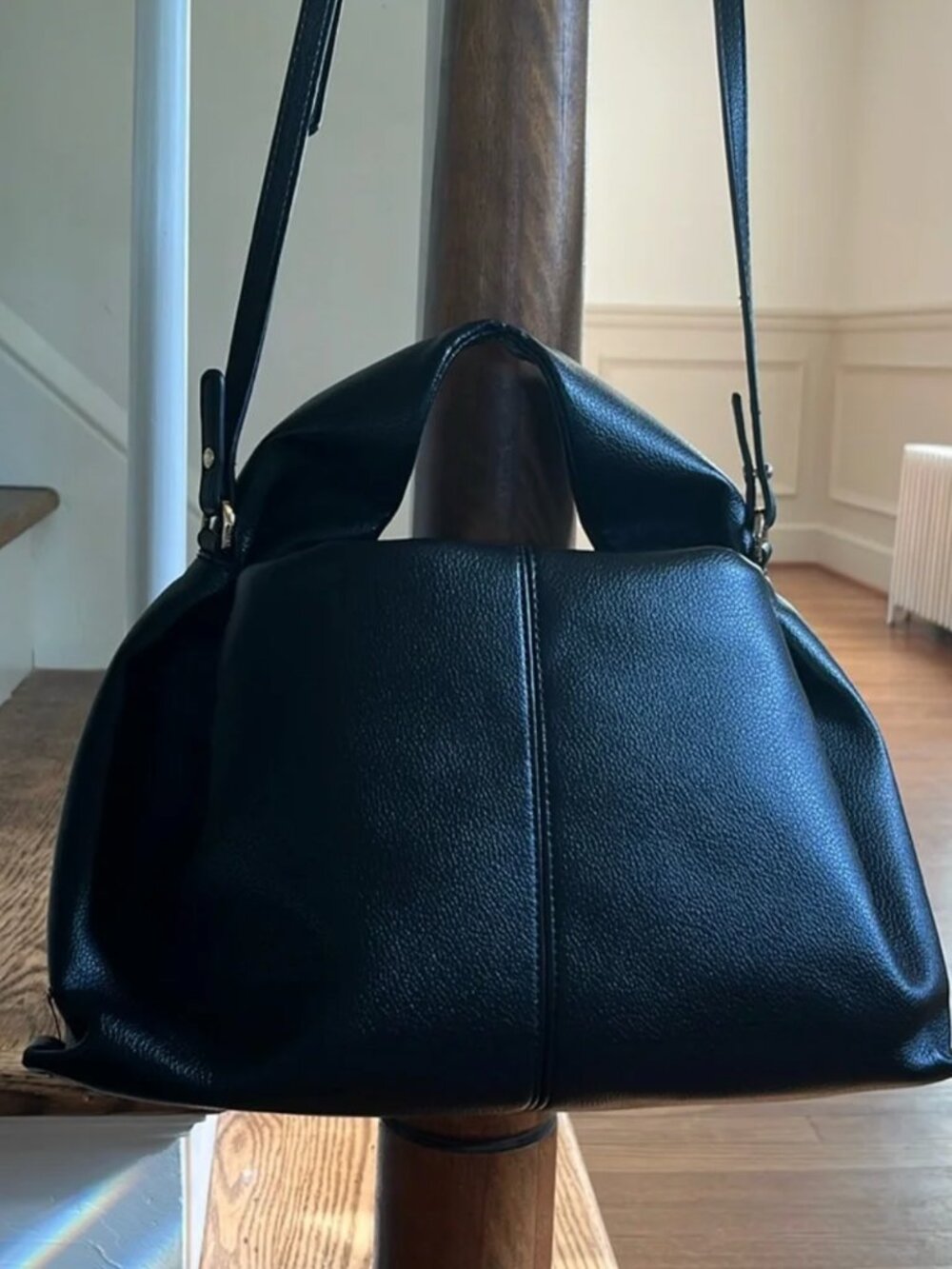 Black Pebbled Leather Slouchy Shoulder Bag | Structured Crescent Hobo Purse